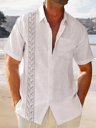 Cotton Linen Men's Casual Hawaiian Short Sleeve Shirt