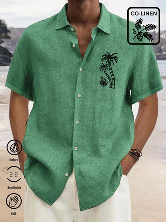  Beach Holiday Coconut Tree Men's Hawaiian Shirt Cotton Linen Oversized Button Down Aloha Camp Shirts