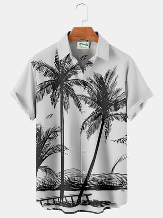  Hawaiian Grey Coconut Tree Print Chest Bag Holiday Shirt Plus Hawaiian Shirt