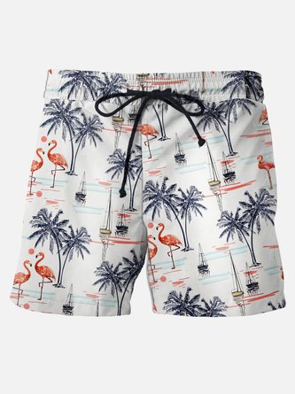  Hawaiian Coconut Tree Flamingo Print Men's Hawaiian Shorts Elastic Super Fast Dry Shorts