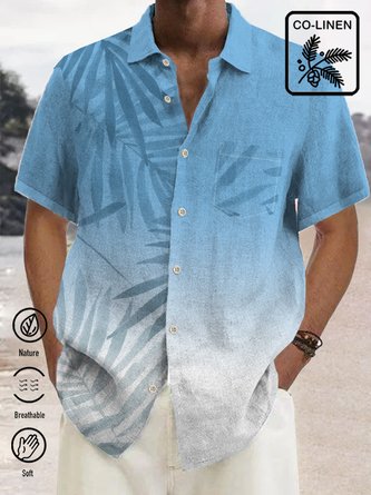  Cotton Linen Gradient Leaf Hawaiian Shirt Oversized Vacation Aloha Shirt