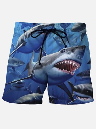 Men's Ocean White Shark Print Casual Breathable Shorts