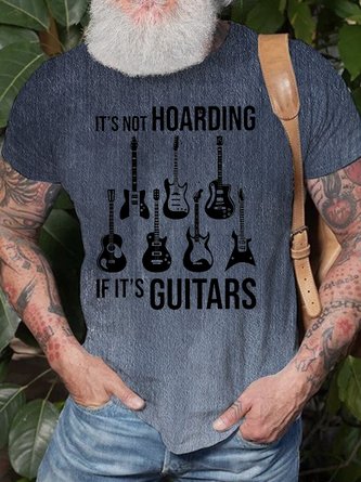  Men's It Is Not Hoarding If It’S Guitars Funny Graphic Print Casual Text Letters Crew Neck Loose T-Shirt
