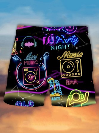  Music Neon DJ Men's Hawaiian Beach Shorts Stretch Quick Dry Plus Size Shorts