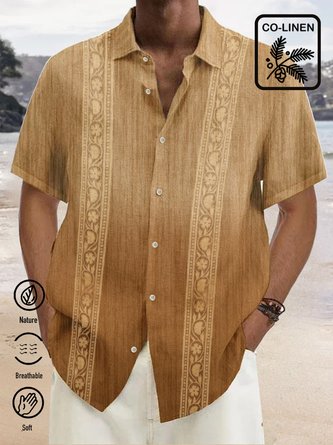  Cotton Linen Ethnic Aztec pattern Vintage Bowling Hawaiian Shirt Oversized Vacation Aloha Shirt