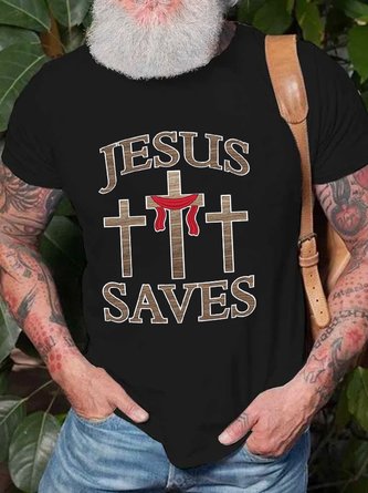  Holiday Casual Jesus Saves Men's Plus Size Easter T-Shirt Vintage Tops