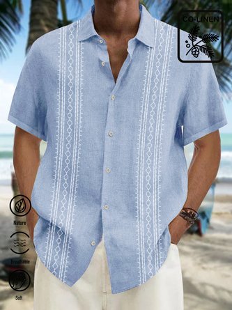  Holiday Casual Men's Guayabera Shirts Aztec Cotton Linen Blend Plus Size Camp Shirts