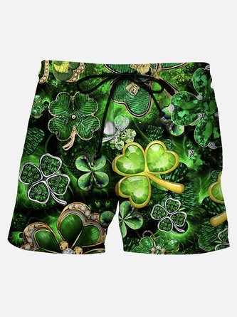  Seaside Holiday  St.PatrickMen's Hawaiian Beach Shorts  Clover Stretch Quick-drying Casual Shorts