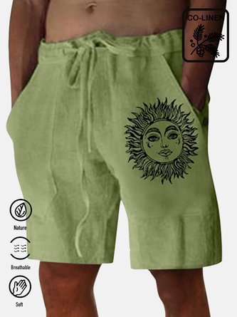  Green Linen Graphic Print Breathable Moisture Lounge Shorts