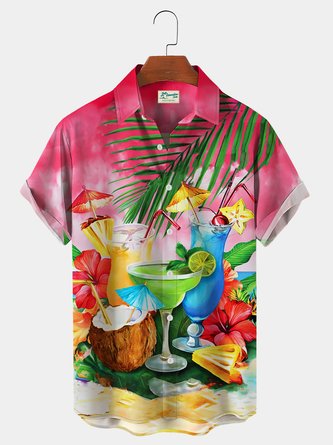  Parrot It’s 5 O’clock Somewhere  Drinking Bird Breast Pocket Hawaiian Shirt Plus Size Vacation Shirt