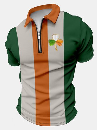 Men's St. Patrick's Day Printing Polo Collar Regular Fit Casual Four-Leaf Clover Polo Shirt