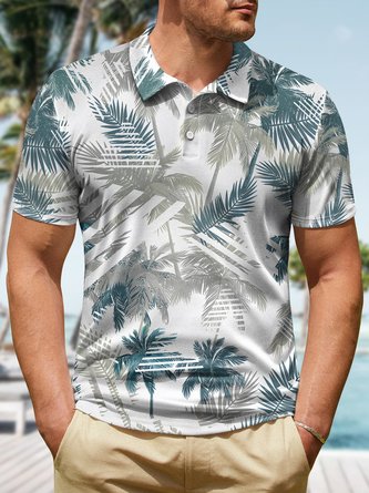 Men's Seaside Resort Coconut Tree Hawaiian Style Art Print Urban Regular Fit Polo Collar Coconut Tree Polo Shirt
