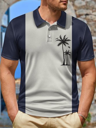 Men's Coconut Streaks Funny Graphic Printing Hawaii Polo Collar Coconut Tree Polo Shirt