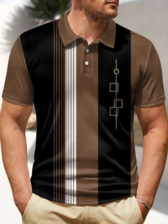 Men's Stripe Matching Funny Graphic Printing Hawaii Striped Polo Collar Polo Shirt