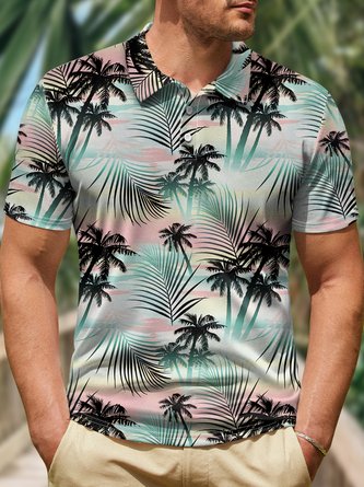 Men's Polo Collar Coconut Tree Regular Fit Hawaii Polo Shirt