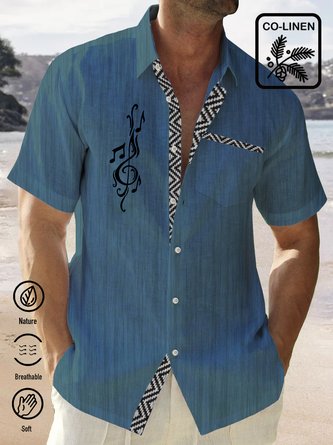  Cotton Linen Music Geometric Texture Vacation Beach Hawaiian Big & Tall Aloha Shirt