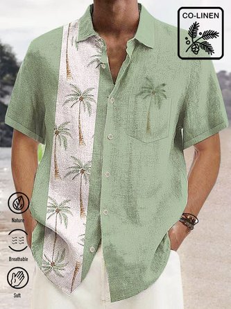  Hawaiian coconut tree print chest pocket holiday shirt oversized Hawaiian shirt