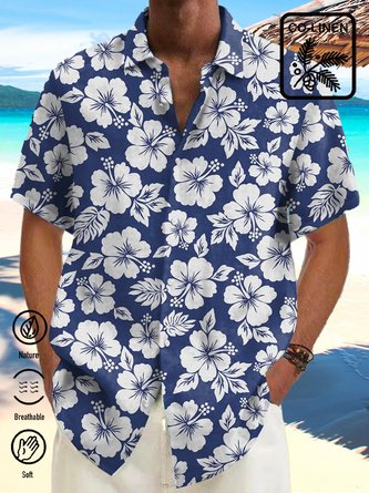  Cotton Linen Vintage Floral Print Holiday Beach Hawaii Oversized Aloha Comfortable Breathable Shirt