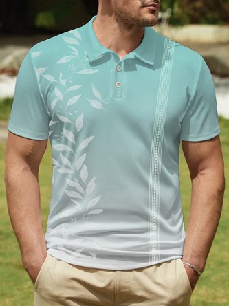 Gradient Tropical Leaf Basic Print Beach Hawaiian Big & Tall Aloha Golf Polo Shirt