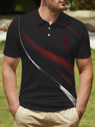 Royaura Easter Cross Jesus Gradient Print Stretch Big & Tall Aloha Golf Polo Shirt
