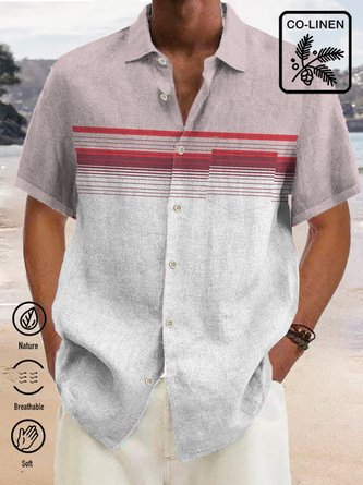 Casual Cotton-Linen Classic Stripes Men's Retro Color Matching Plus Size Shirts
