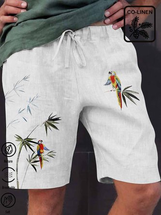 Cotton hemp parrot plant leaves men's casual breathable shorts