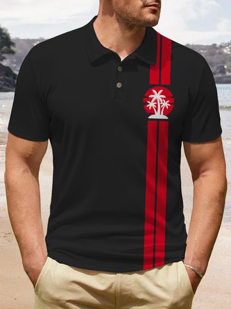 Vintage 70S Bowling Striped Coconut Tree Men's Hawaiian Polo