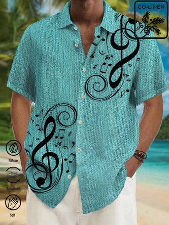 cotton linen musical note casual shirt natural ventilation summer lightweight Hawaiian shirt