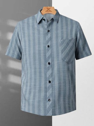 Blue Cotton-Blend Casual Shirts & Tops