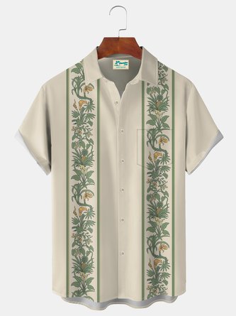Royaura Beach Vacation Tropical Plant 60S Retro Stripe Structure Men's Hawaiian Plus Size Aloha Shirts