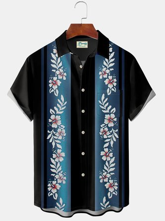Royaura Hawaiian Floral Men's Pocket Button Shirt