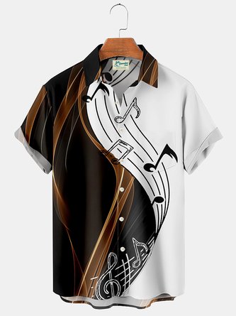 Royaura Music Note Flame Aurora Men's Pocket Button Shirt