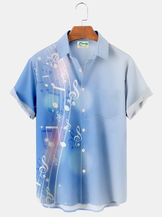 Royaura Music Note Gradient Men's Pocket Button Shirt