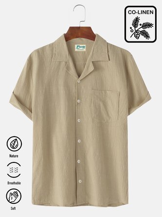 Royaura Solid Color Men's Cotton Linen Blend Camp Shirts Beach Vacation Casual Button Down Camp Shirts
