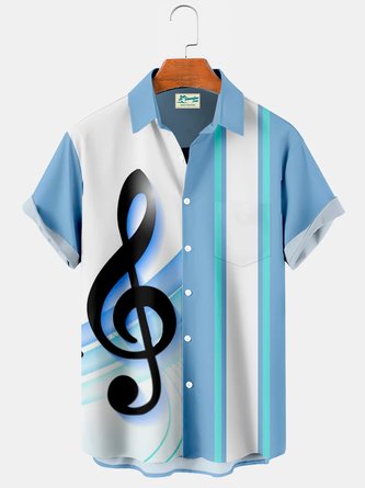 Royaura Vintage Bowling Notes Men's Vacation Hawaiian Big and Tall Aloha Shirt