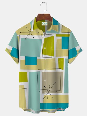 50's Mid-Century Geometric Print Beach Men's Vacation Hawaiian Big and Tall Aloha Shirt