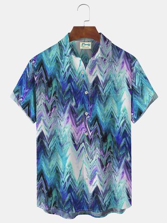 Royaura Flowing Gradient Water Ripple Print Beach Men's Vacation Hawaiian Big and Tall Aloha Shirt