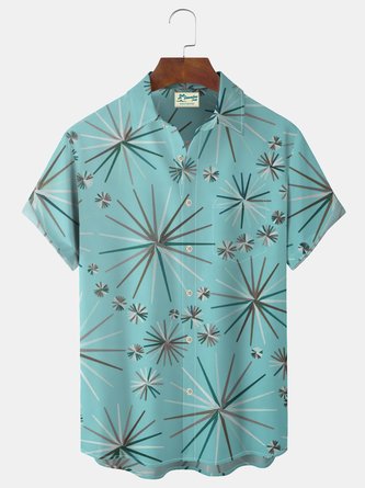 50's Mid-Century Geometric Print Beach Men's Vacation Hawaiian Big and Tall Aloha Shirt
