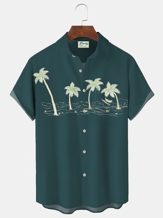 Basic Casual Coconut Tree Print Beach Men's Vacation Hawaiian Big and Tall Aloha Shirt