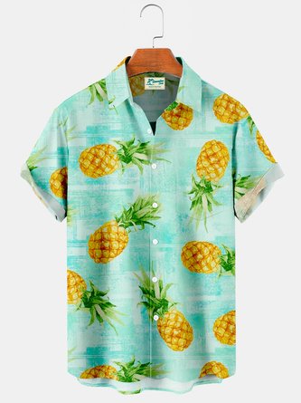 Royaura Fruit Pineapple Print Beach Men's Vacation Hawaiian Big and Tall Aloha Shirt