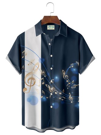 Royaura Musical Vintage Bowling Men's Button Down Pocket Shirt