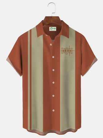 Royaura 50's Retro Mid-Century Geometric Men's Bowling Shirts Stretch Art Button Shirts Big & Tall