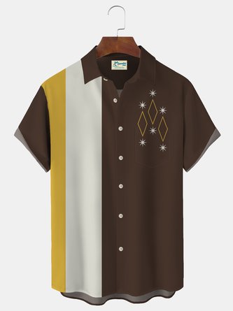 Royaura 50’s Retro Mid-Century Geometric Men's Bowling Shirts Stretch Art Button Shirts Big & Tall