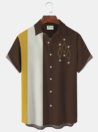 Royaura 50’s Retro Mid-Century Geometric Men's Bowling Shirts Stretch Art Button Shirts Big & Tall