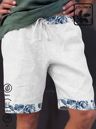 Royaura Cotton Linen Hawaiian Tropical Plant Men's Beach Shorts Moisture Wicking Shorts