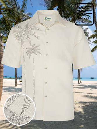 Cotton and Linen Style Hawaiian Plant Coconut Tree Versatile Linen Shirt