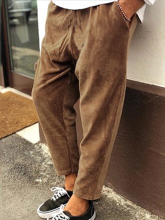 JoyMitty Basic Casual Men's Corduroy Loose Straight Cropped Pants