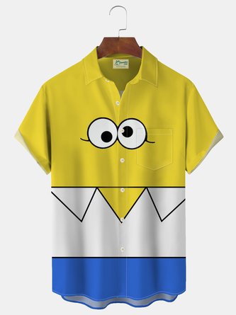 JoyMitty Retro 60s Cartoon Print Men's Button Pocket Shirt
