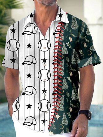 JoyMitty Christmas Stripes Print Men's Hawaiian Oversized Shirt with Pockets