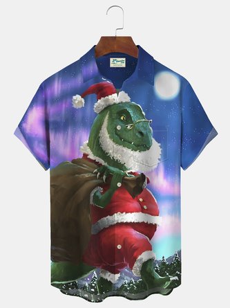 JoyMitty Christmas Santa Print Beach Men's Hawaiian Oversized Short Sleeve Shirt with Pockets